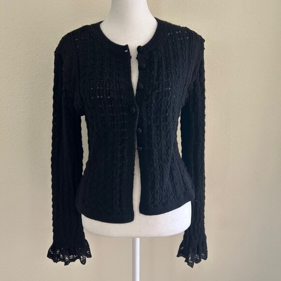 Zara Womens Pointelle Button Down Knit Cardigan Flare Lace Cuffs Whimsigoth Vibe - Picture 1 of 13